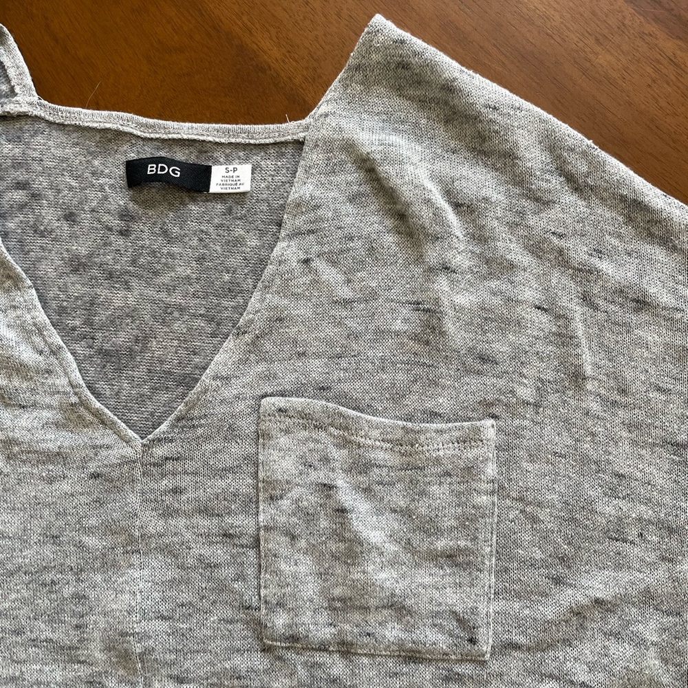 BDG Heather Grey Sweater with Pocket and Split Hem